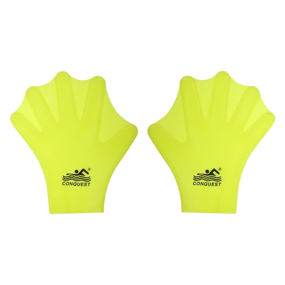 Uxcell 7 x 6 Inch Silicone Swimming Gloves, Webbed Swim Gloves for Aquatic Training, Yellow