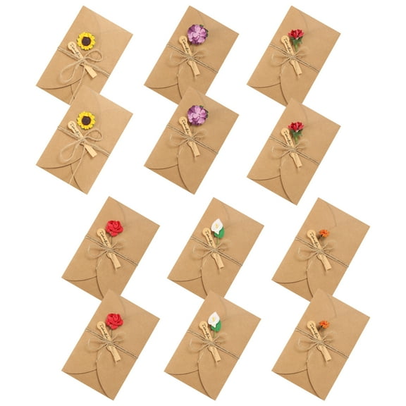 Uxcell 7"x4" Dried Flowers Greeting Cards, 12 Pack Handmade Blank Note Card Flower Invitation Card