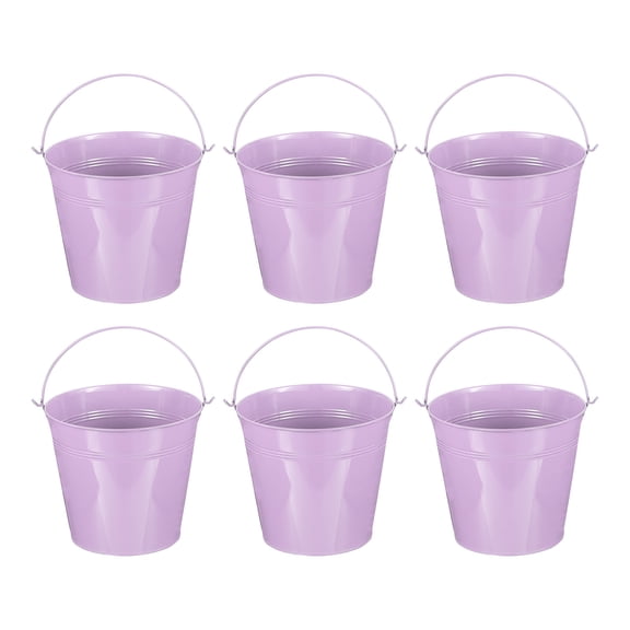 Uxcell 7"x6.4" Small Metal Buckets with Handle Mini Galvanized Bucket Colorful Easter Buckets Light Purple 6 Pcs