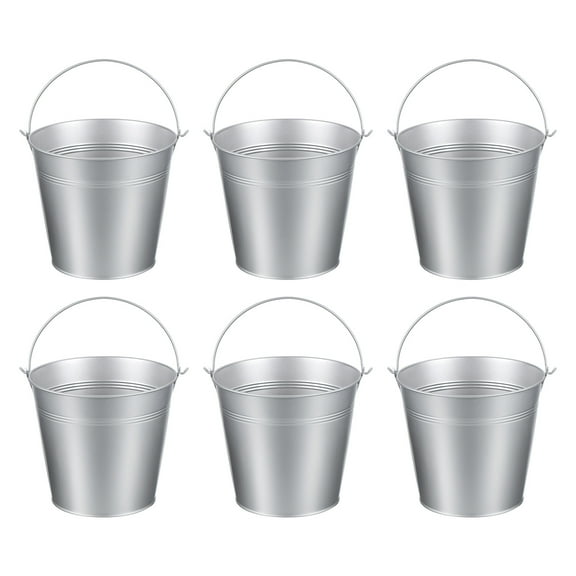 Uxcell 7"x6.4" Small Metal Buckets with Handle Mini Galvanized Bucket Colorful Easter Buckets Silver 6 Pcs