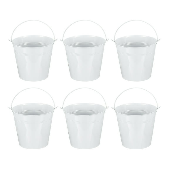 Uxcell 7"x6.4" Small Metal Buckets with Handle Mini Galvanized Bucket Colorful Easter Buckets White 6 Pcs