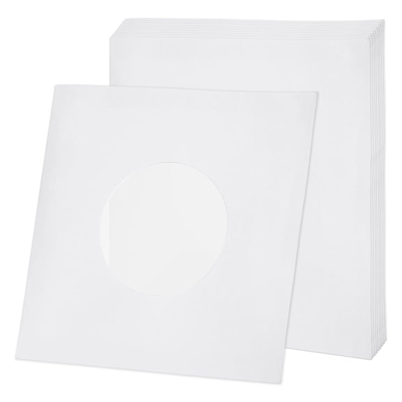 Uxcell 7"x7" Vinyl Record Inner Paper Sleeves, 10 Pcs 110GSM Anti Static Kraft Paper Vinyl Record Jackets Center Hole with Poly Lined for LP Albums Storage Protection(White)