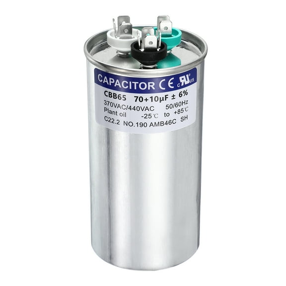 Uxcell 70+10MFD CBB65 Run Start Capacitor 70+10uF, 370/440V Round AC Capacitor for AC Motor Run, HVAC, Air Conditioner, Condenser Motors