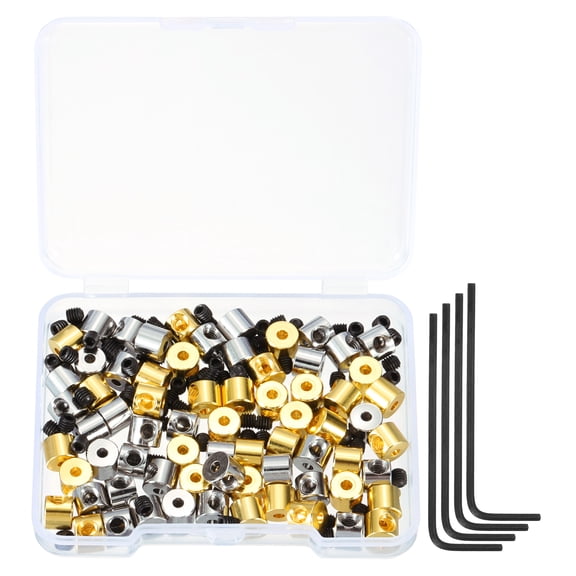 Uxcell 70 Pcs Metal Locking Pin Backs, Locking Pin Keepers Locking Clasp 5mm(H) with 4 Wrench Replacement in Storage Case , Silver, Gold Tone
