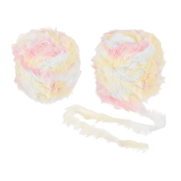 Uxcell 70 Yards Faux Fur Yarn, 2 Skeins Fuzzy Yarn Crochet Fluffy Soft Chunky Polyester Plush Fur Eyelash for Crocheting Knit Blanket Rug Sweater Scarf Hat Bear Craft, Yellow Pink White