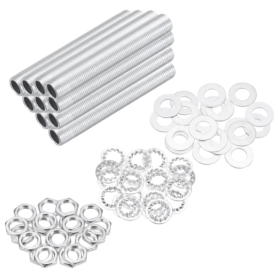 Uxcell 70Pcs 2.4" Lamp Pipe Kit with Nuts Washers 1/8IP Thread Fasteners Assortment for Chandelier Ceiling Light Repair Assembly DIY Hardware