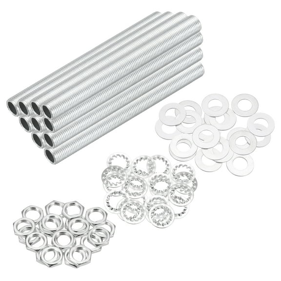 Uxcell 70Pcs 3.7" Lamp Pipe Kit with Nuts Washers 1/8IP Thread Fasteners Assortment for Chandelier Ceiling Light Repair Assembly DIY Hardware