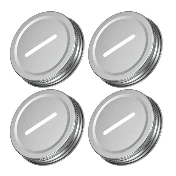 Uxcell 70mm/2.76" Coin Slot Bank Lid Inserts for Mason Jar Canning Cap, Silver 4Pack
