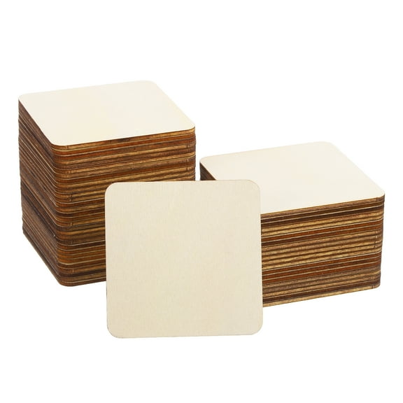 Uxcell 70mm Wood Pieces, 50 Pack Unfinished Square Wood Shapes Blank Wooden Cutouts Ornaments Natural