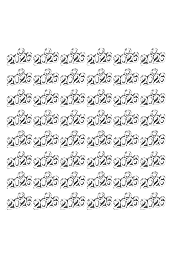 72 Pcs Metal Year Number Charm, 2026 Graduation Tassel Year Charms for Bracelets Earrings Graduate Hats Tassel DIY Crafting, Silver