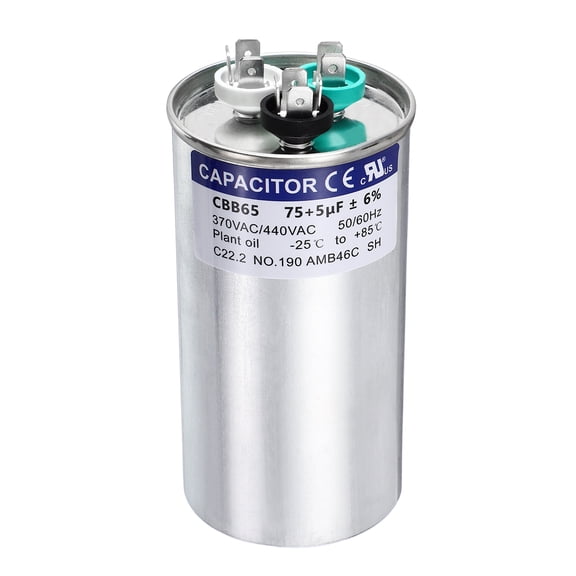Uxcell 75+5MFD CBB65 Run Start Capacitor 75+5uF, 370/440V Round AC Capacitor for AC Motor Run, HVAC, Air Conditioner, Condenser Motors