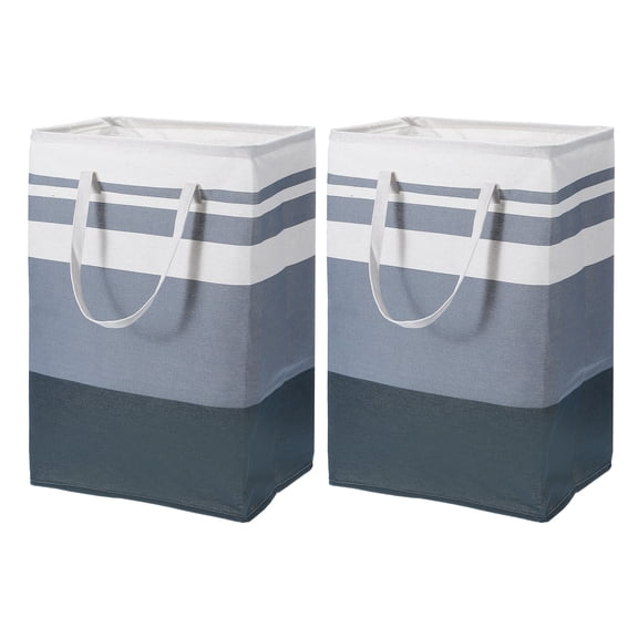 Uxcell 75L Laundry Basket 2 Pcs Large Collapsible Hamper Freestanding Waterproof Clothes with Handles, Gradient Blue