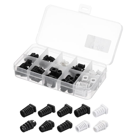 Uxcell 75pcs Strain Relief Cord Connector Assortment Cable Bushing Boot Sleeve for Electric Cable Cord, Black White