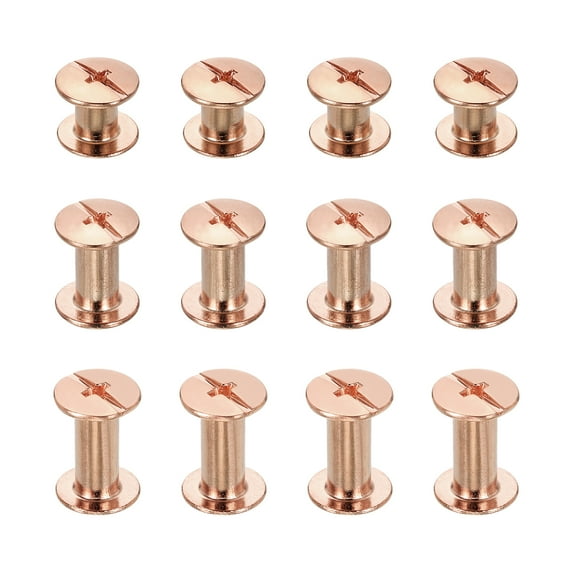 Uxcell 75set Chicago Screw M5 x 6/10/12mm 8/12/14mm Length Metal Phillips Nail Rivet Stud Screw Bolts Rivets Binding Post Screw for DIY Leather Belt Bag Craft Bookbinding, Rose Gold