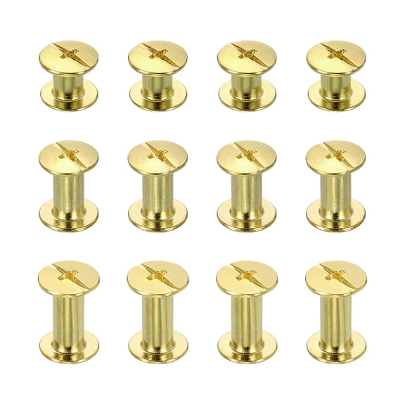 Uxcell 75set Chicago Screw M5 x 6/10/12mm 8/12/14mm Length Metal Phillips Nail Rivet Stud Screw Bolts Rivets Binding Post Screw for DIY Leather Belt Bag Craft Bookbinding, Gold