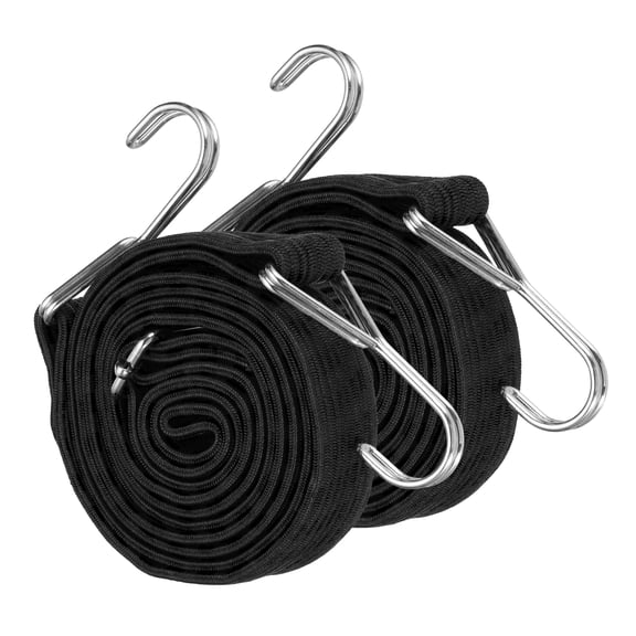 Uxcell 79" Adjustable Bungee Cords with Stainless Steel Hook, 2Pcs Heavy Duty Outdoor Elastic Bungee Strap for Securing Luggage Moving Cargo, Black