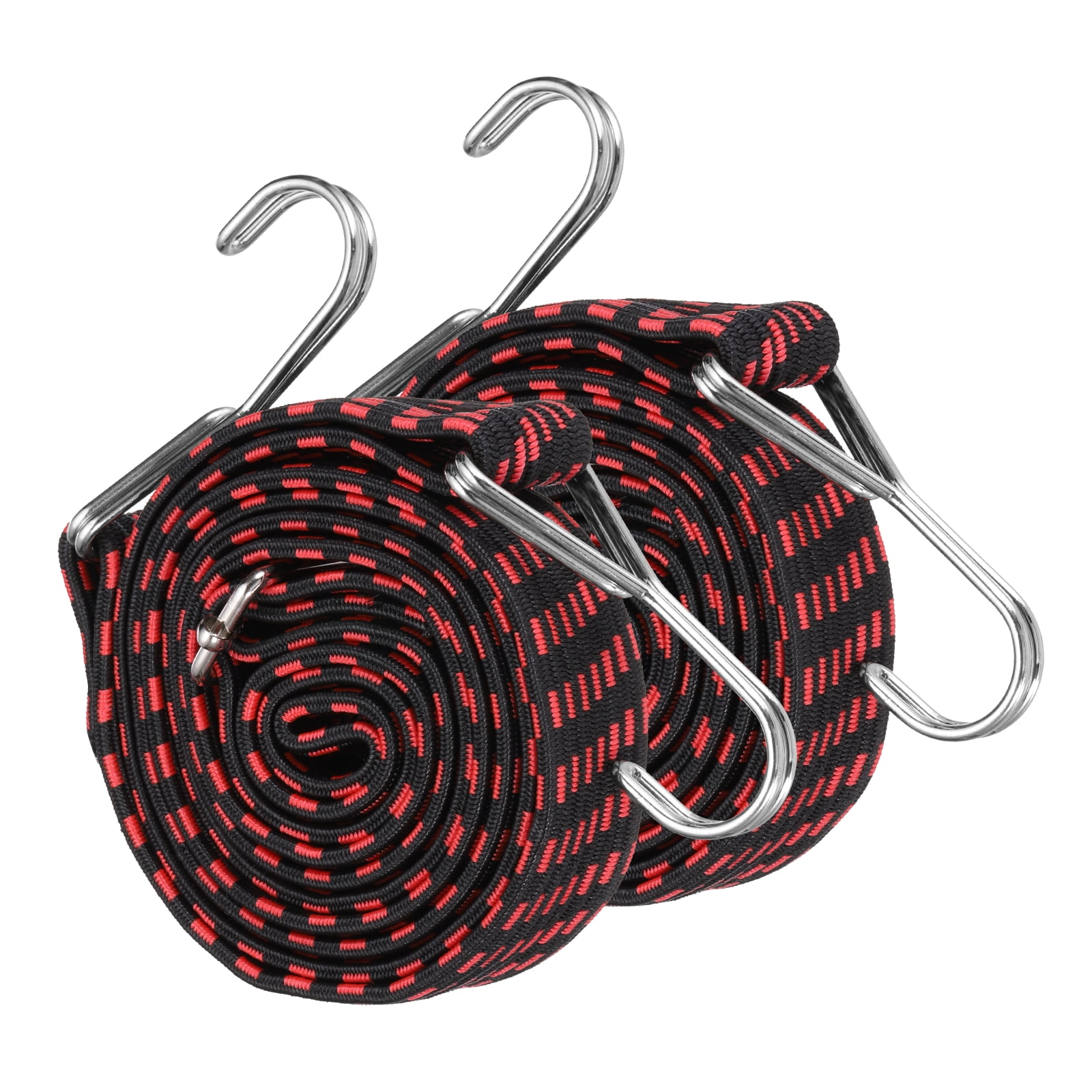 Uxcell 79" Adjustable Bungee Cords with Stainless Steel Hook, 2Pcs Heavy Duty Outdoor Elastic Bungee Strap for Securing Luggage Moving Cargo, Red