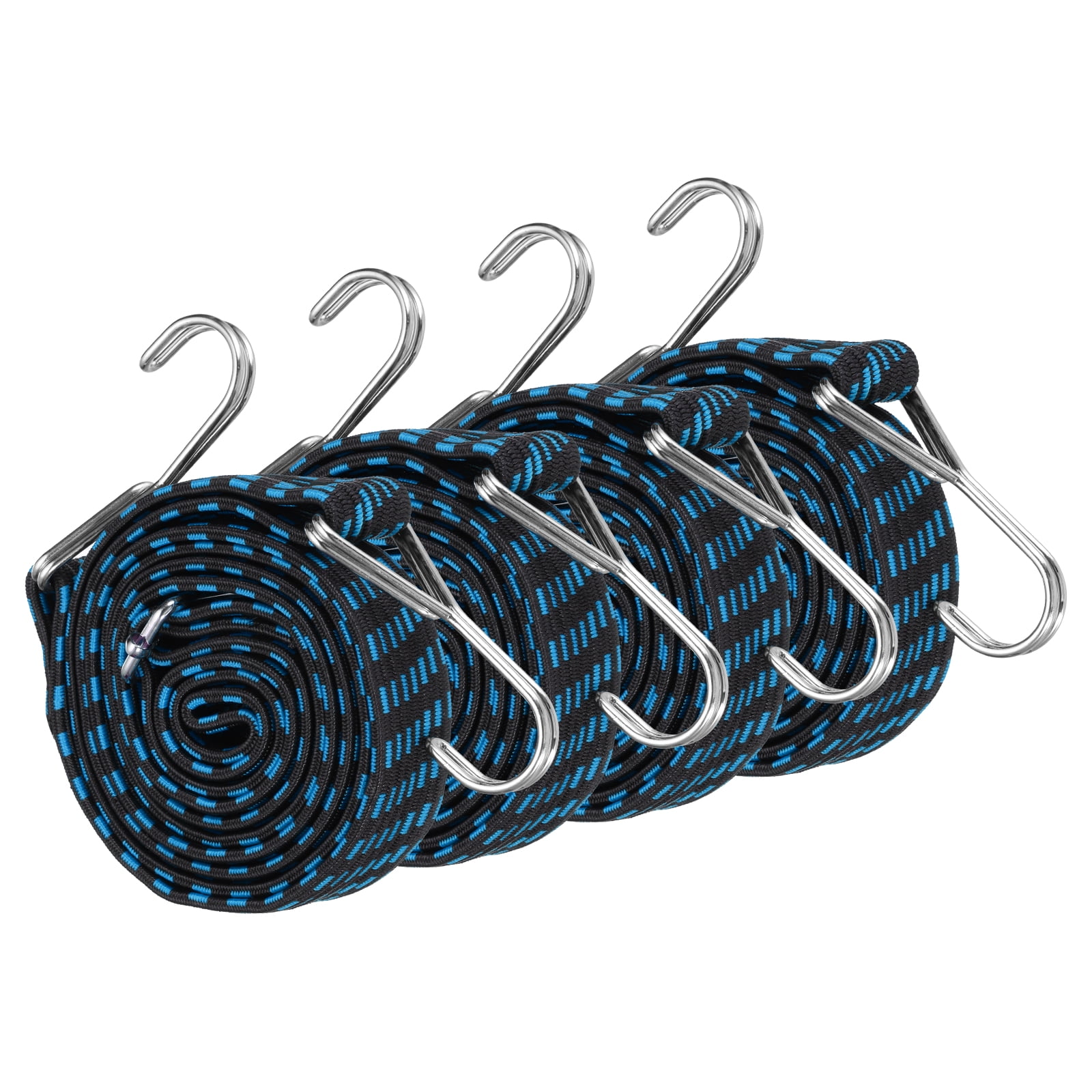 Uxcell 79" Adjustable Bungee Cords with Stainless Steel Hook, 4Pcs Heavy Duty Outdoor Elastic Bungee Strap for Securing Luggage Moving Cargo, Blue