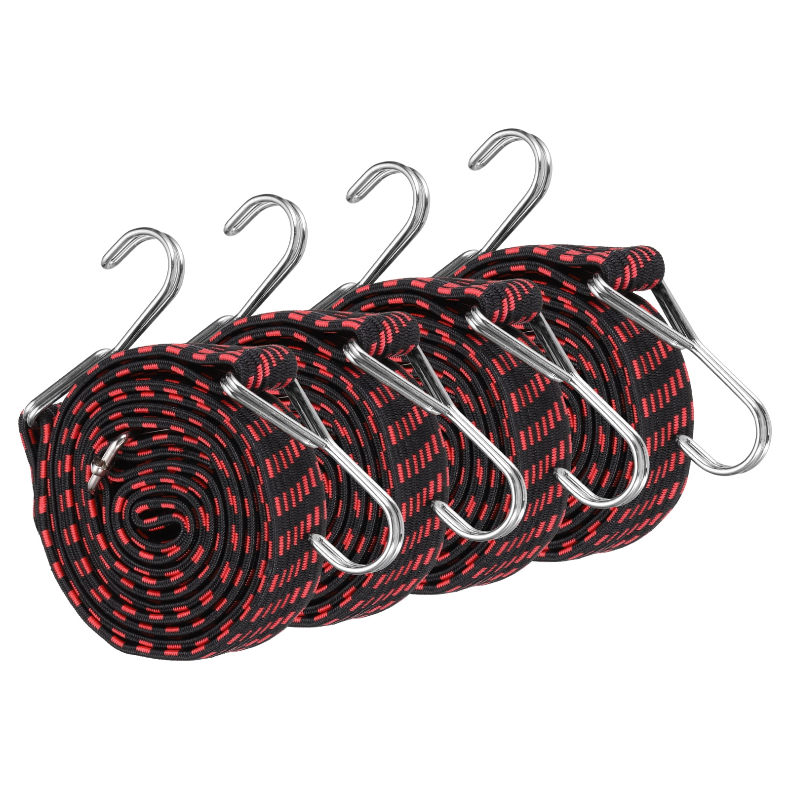 Uxcell 79" Adjustable Bungee Cords with Stainless Steel Hook, 4Pcs Heavy Duty Outdoor Elastic Bungee Strap for Securing Luggage Moving Cargo, Red