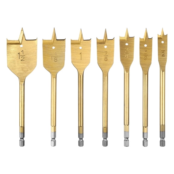 Uxcell 7Pcs Spade Drill Bit Set with Quick Change 1/4 Inch Hex Shank Gold Tone