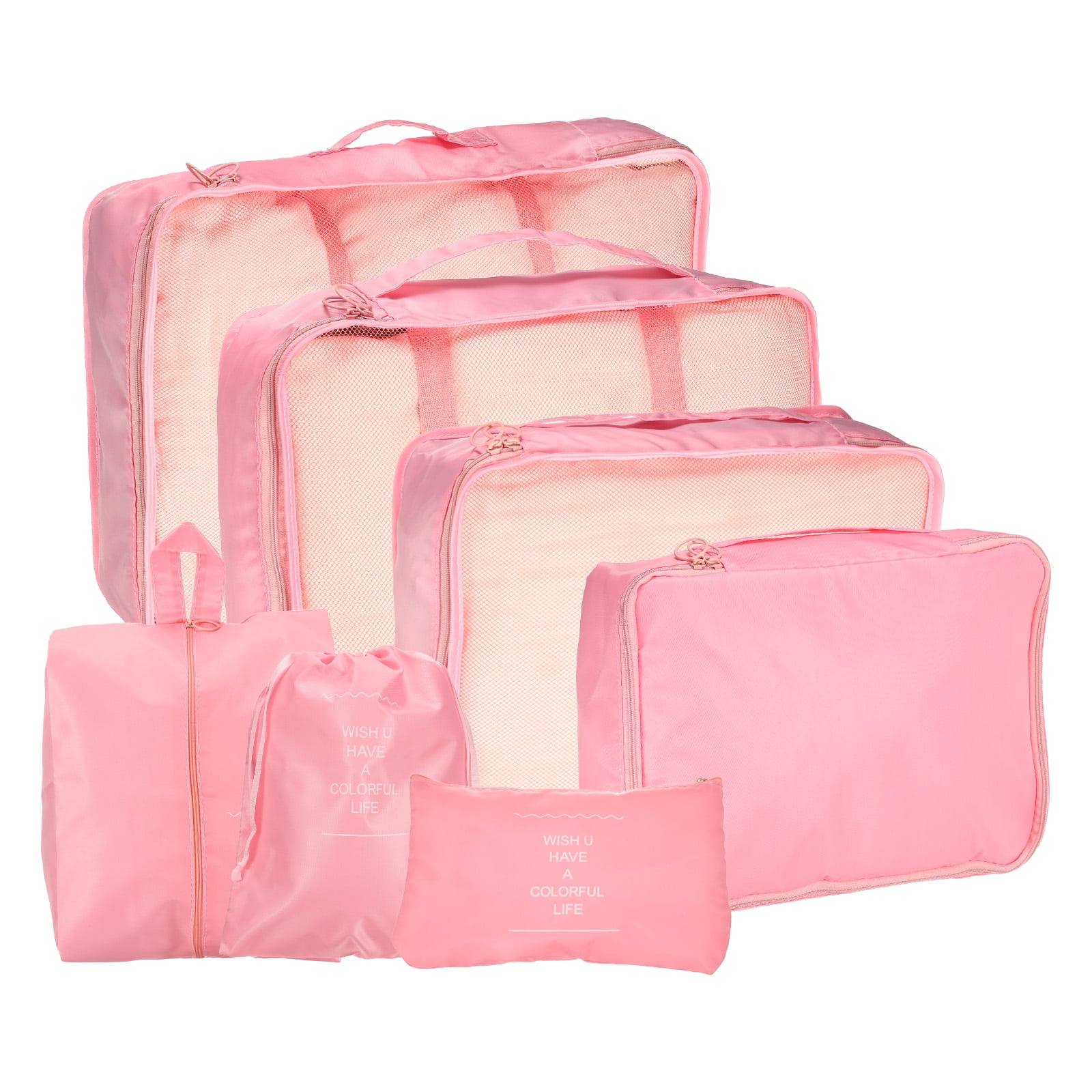 Uxcell 7Set Travel Packing Cube, Travel Bags Organizer Luggage Organizer Bags Lightweight Compression Cube Travel Essentials, Pink