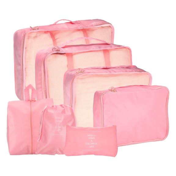 Uxcell 7Set Travel Packing Cube, Travel Bags Organizer Luggage Organizer Bags Lightweight Compression Cube Travel Essentials, Pink