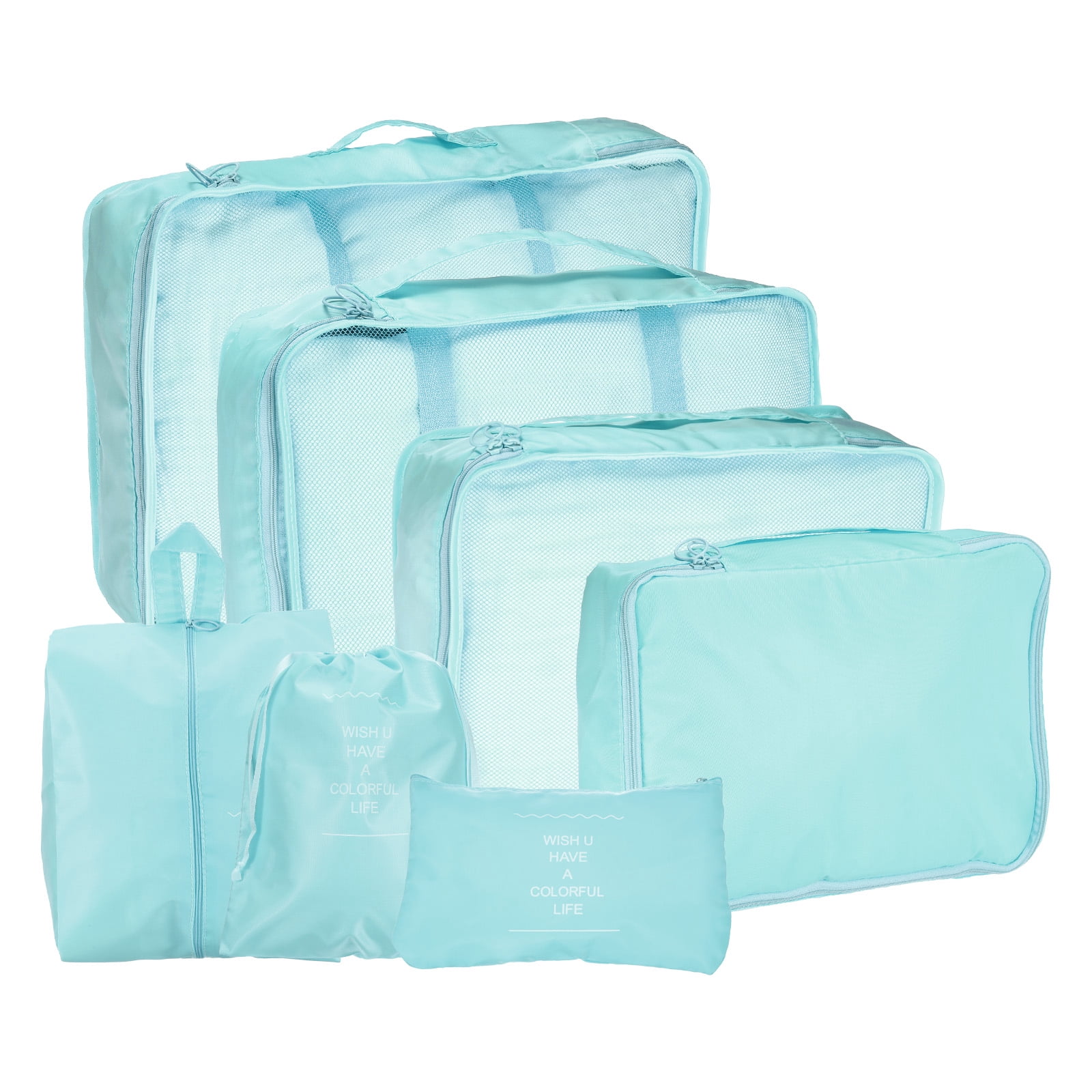 Uxcell 7Set Travel Packing Cube, Travel Bags Organizer Luggage Organizer Bags Lightweight Compression Cube Travel Essentials, Sky Blue