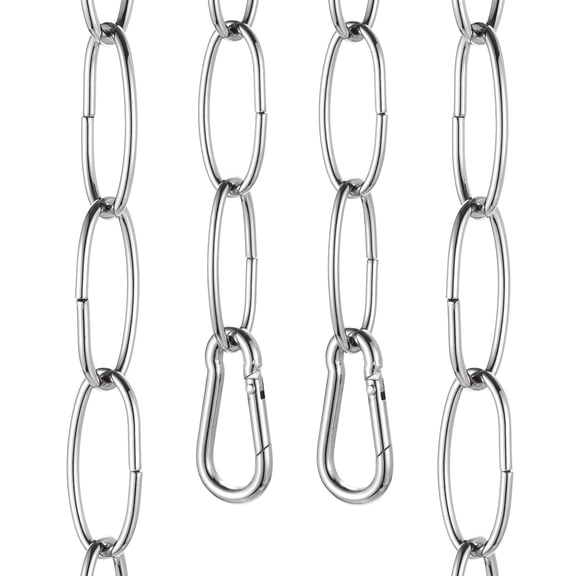 Uxcell 7ft Lighting Hanging Chain, 2.4mm/0.09" Looping Metal Pendant Chandelier Chain Extension with 2 Spring Snap Hook for Hanging Plant Pendant Chandelier Light Fixture, Light Silver