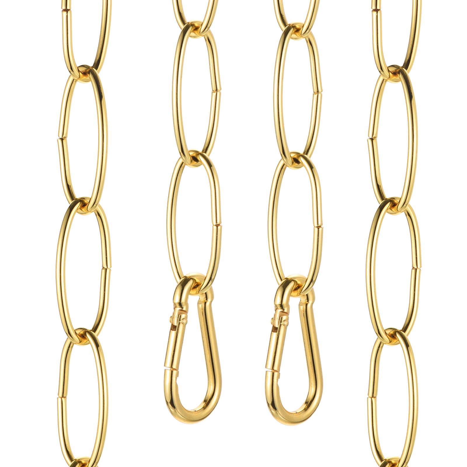 Uxcell 7ft Lighting Hanging Chain, 2.8mm/0.11" Looping Metal Pendant Chandelier Chain Extension with 2 Spring Snap Hook for Hanging Plant Pendant Chandelier Light Fixture, Gold Yellow