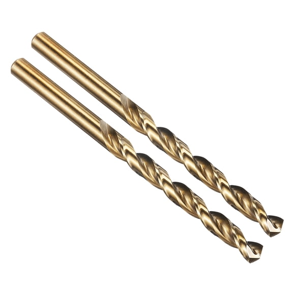 Uxcell 7mm Drill Bit, M42 8% Cobalt High-Speed Steel Jobber Straight Shank 135° Gold Finish for Hard Metal High-temperature Titanium Alloy - 2 Pack