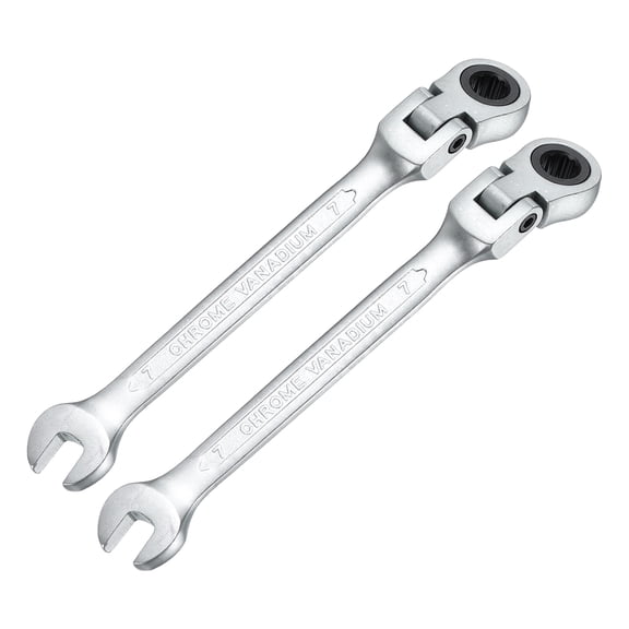 Uxcell 7mm Metric Flex-Head Ratchet Wrench Chrome Vanadium Steel 72-Tooth Ratcheting Combination Wrench Spanner for Car Bike Automotive Machine Repair