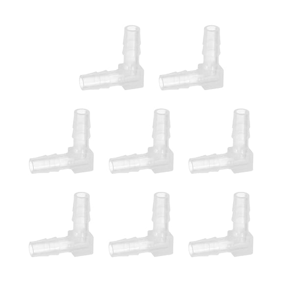 Uxcell 7pack Hose Barb 90 Degree Elbow l Fitting, 1/4" OD Plastic Hose Barb Pipe Fitting Splicer Mender Joint Adapter for Water Liquid Fuel Line Tube, Clear