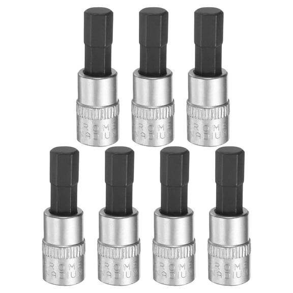 Uxcell 7pcs H7 Hex Bit Socket 1/4" Square Drive Metric Extension Impact Bit Power Nut Driver Set S2 & CR-V Steel Socket Ratchet Wrench Bits, Silver Black