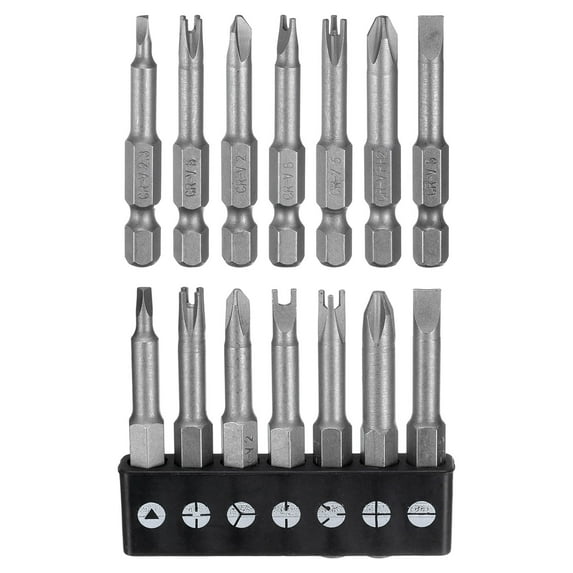 Uxcell 7pcs Magnetic Special Shaped Screwdriver Insert Bits Set Phillips/Slotted/U-Type/Y-Type/Triangle/Inner Cross/3-Points 1/4" Hex Shank 2" Length Power Drill Bits with Bit Holder