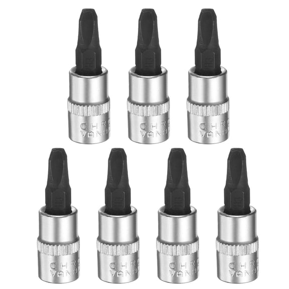 Uxcell 7pcs PH3 Phillips Bit Socket 1/4" Square Drive Cross Head Extension Impact Bit Power Nut Driver Set S2 & CR-V Steel Socket Ratchet Wrench Bits, Silver Black