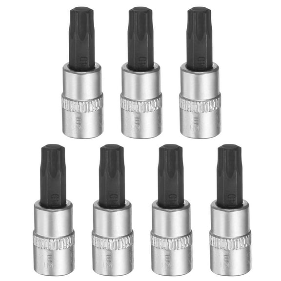 Uxcell 7pcs T4 Torx Bit Socket 1/4" Square Drive Star 6 Point Extension Impact Bit Power Nut Driver Set S2 & CR-V Steel Socket Ratchet Wrench Bits, Silver Black