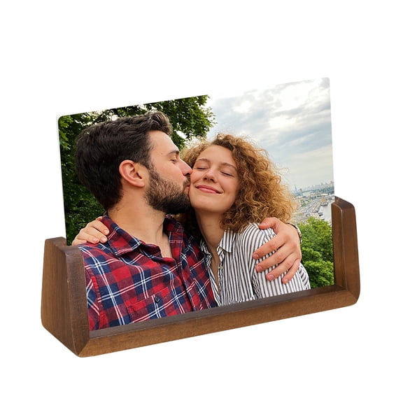 Uxcell 7x5 Inch Wooden Photo Frames with Base, Horizontal Rustic Wooden Picture Frames Acrylic Glass Covers for Home Decor Tabletop Desktop Display Menu Holder, Walnut Color