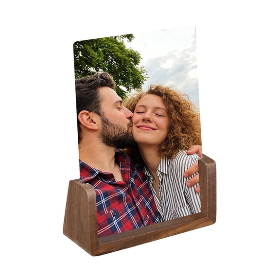 Uxcell 7x5 Inch Wooden Photo Frames with Base, Vertical Rustic Wooden Picture Frames Acrylic Glass Covers for Home Decor Tabletop Desktop Display Menu Holder, Walnut Color