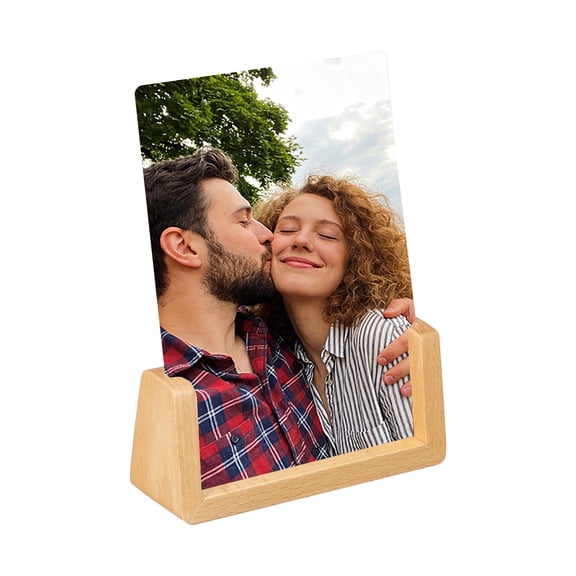 Uxcell 7x5 Inch Wooden Photo Frames with Base, Vertical Rustic Wooden Picture Frames Acrylic Glass Covers for Home Decor Tabletop Desktop Display Menu Holder, Wood Color