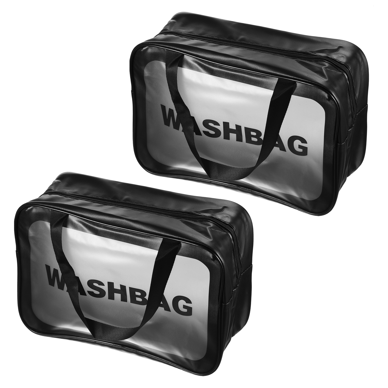 Uxcell 8.3"x11.8"x5.1" PVC Clear Toiletry Bag Makeup Bags with Zipper Handle Black 2 Pack - image 1 of 5