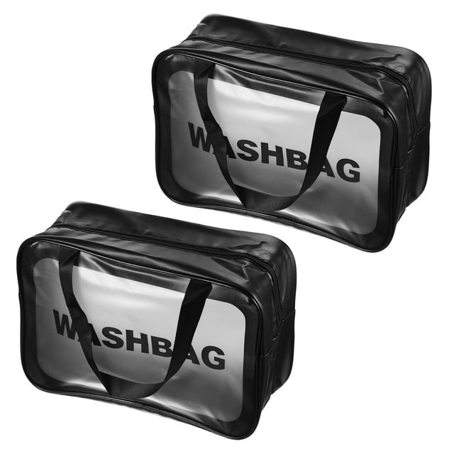 Uxcell 8.3"x11.8"x5.1" PVC Clear Toiletry Bag Makeup Bags with Zipper Handle Black 2 Pack