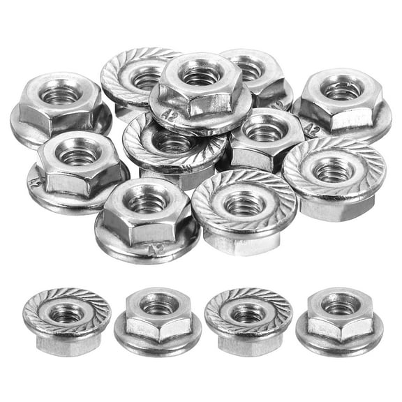 Uxcell #8-32 Serrated Flange Hex Lock Nuts, 15Pack 304 Stainless Steel Hexagon Flange Nut, Full Thread, Silver