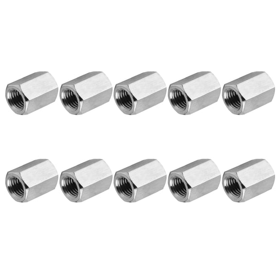 Uxcell 8#-32 UNC 304 Stainless Steel Hex Coupling Nuts, 10 Pcs 8mm / 0.31" Length Fully Threaded Rod Coupling Nut Studding Connector Fasteners, Silver Tone