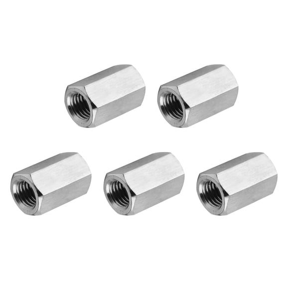 Uxcell 8#-32 UNC 304 Stainless Steel Hex Coupling Nuts, 5 Pcs 10mm / 0.39" Length Fully Threaded Rod Coupling Nut Studding Connector Fasteners, Silver Tone
