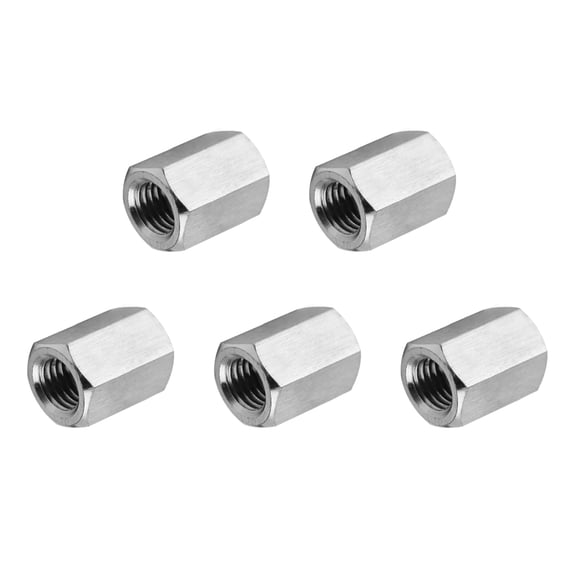 Uxcell 8#-32 UNC 304 Stainless Steel Hex Coupling Nuts, 5 Pcs 8mm / 0.31" Length Fully Threaded Rod Coupling Nut Studding Connector Fasteners, Silver Tone