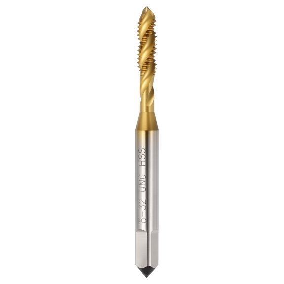 Uxcell 8-32 UNC Spiral Flute Thread Tap - M2 High Speed Steel Right Hand Thread Tap Titanium Finish Screw Thread Milling Machine Taps Threading Tapping