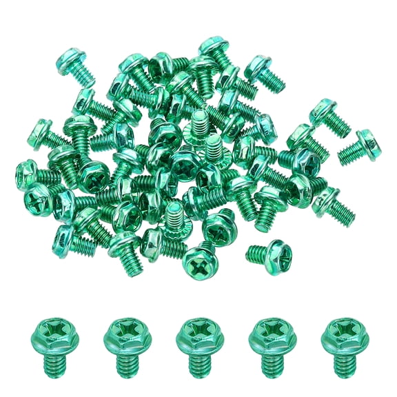 Uxcell #8-32 x 1/4 Inch Thread Ground Screws, 40 Pack Green Electrical Grounding Screw Hex PhillipsHead Flanged for Home Lamp Electrical Outlet Switch Junction Box