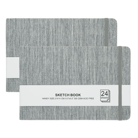 Uxcell 8.3x5.5" Square Watercolor Sketchbook, 2Pcs 24 Sheet 300gsm/140lb, Dark Gray