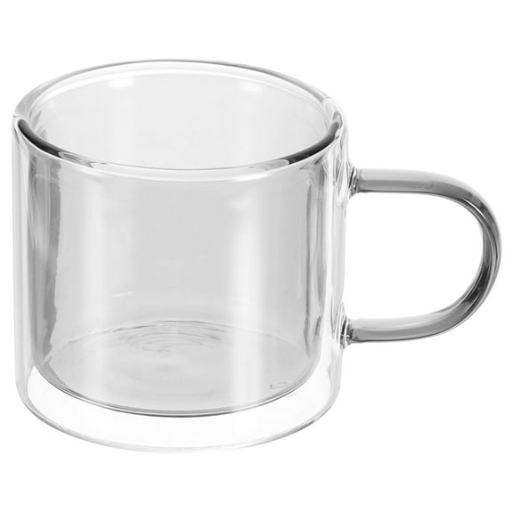 8.4 oz Double Wall Glass Coffee Mugs Glass Tea Cup with Widened Handles for Espresso Coffee Cappuccino Tea Bag Latte Hot Cold Beverages Juice Grey