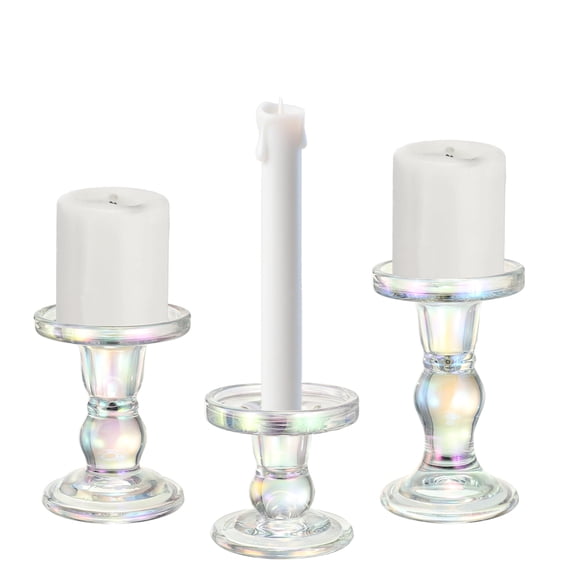 Uxcell 8.5/11/14 cm Glass Candle Holder for Taper/Column Candles, Set of 3 Candle Holders Tealight Stand Candlestick for Tealight Wedding Table Centerpiece Home Decor, Clear
